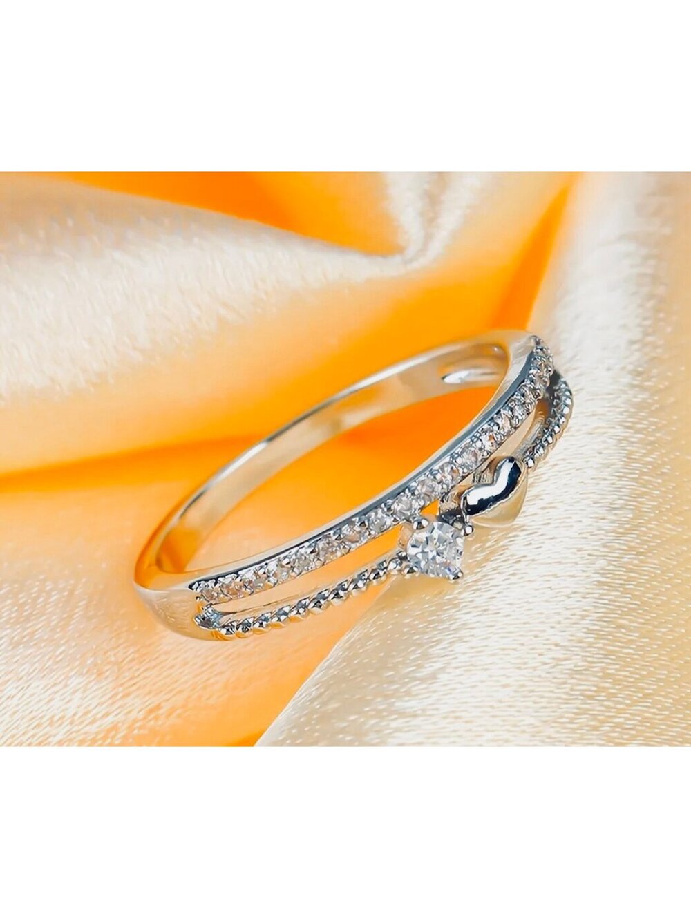 New - Double Layer -Fine Zirconia -Micro-Set Ring - Size 7
